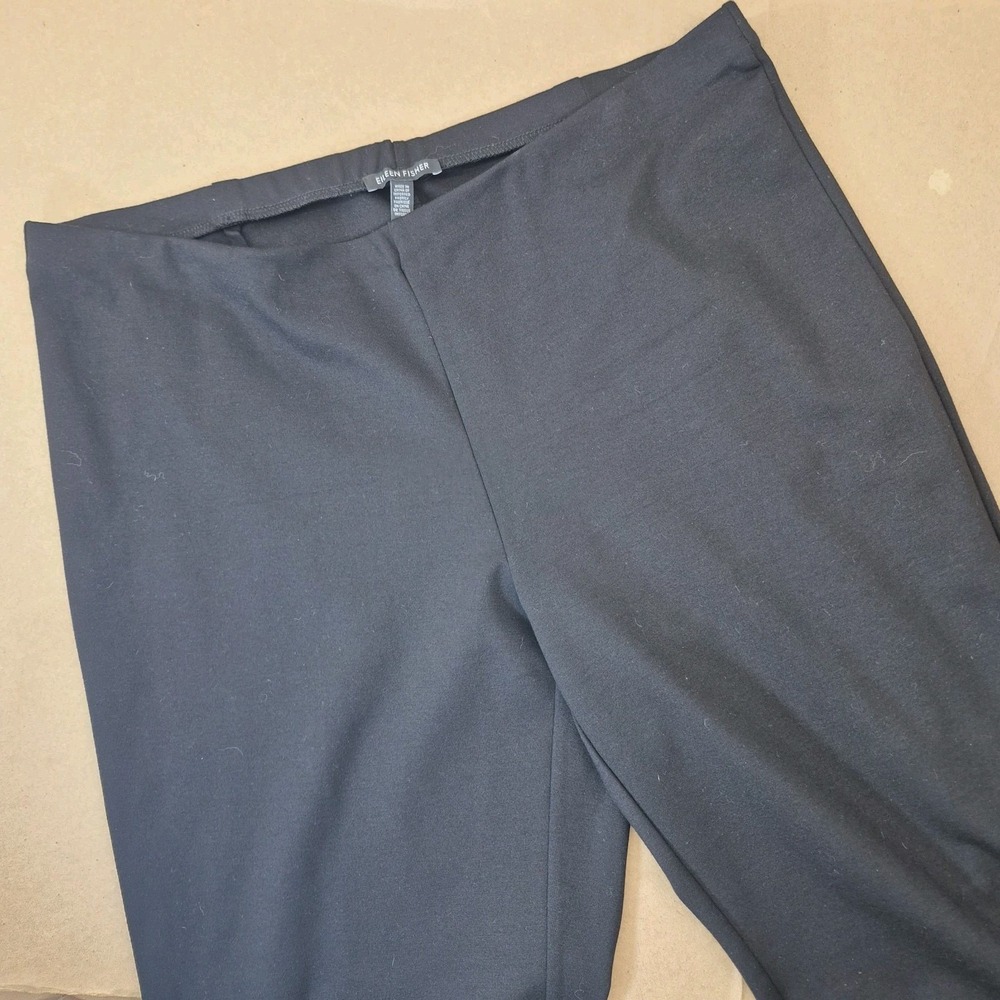 Eileen Fisher Dress Pants Women's Large Black Straight Leg Stretch Elastic Waist